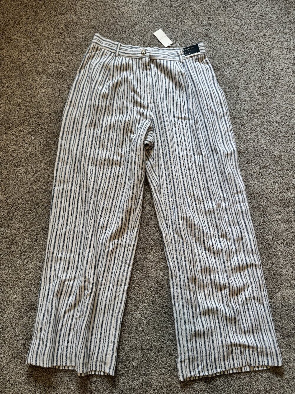 NWT Abercrombie Curve Love Linen Blend Ultra High Rise Wide Leg Pants 31 Stripe